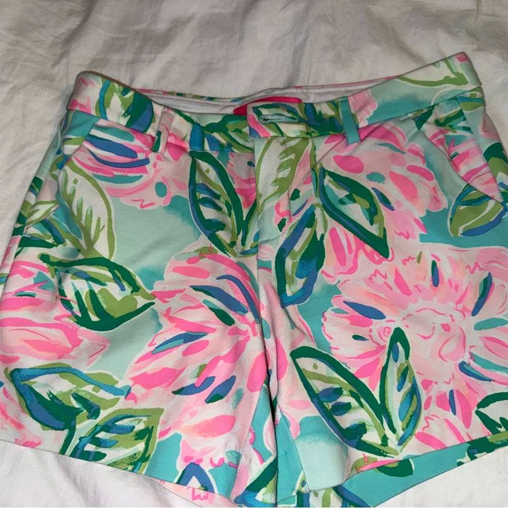 Lilly Pulitzer Callahan Pink and Green Tropical Shorts
